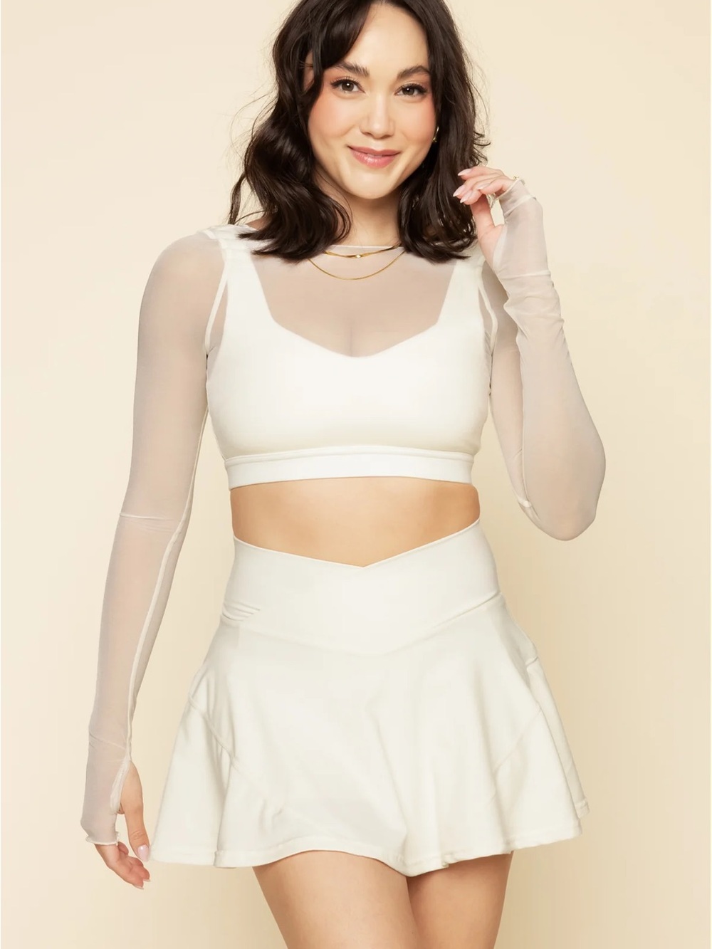 POPFLEX White Sheer Long-Sleeve Crop Top